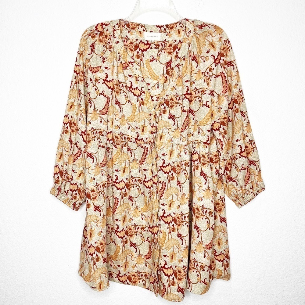 Melloday Babydoll Button Up Tunic Paisley Top Boho